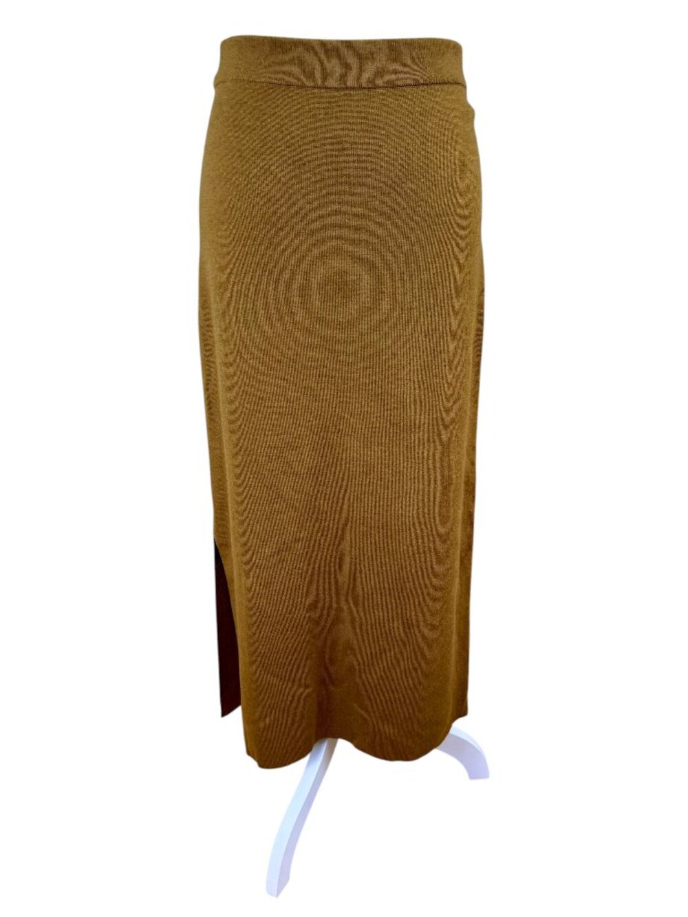 Garnet Hill Knit Skirt Merino Wool Blend Column Yellow Brown Maxi (M)